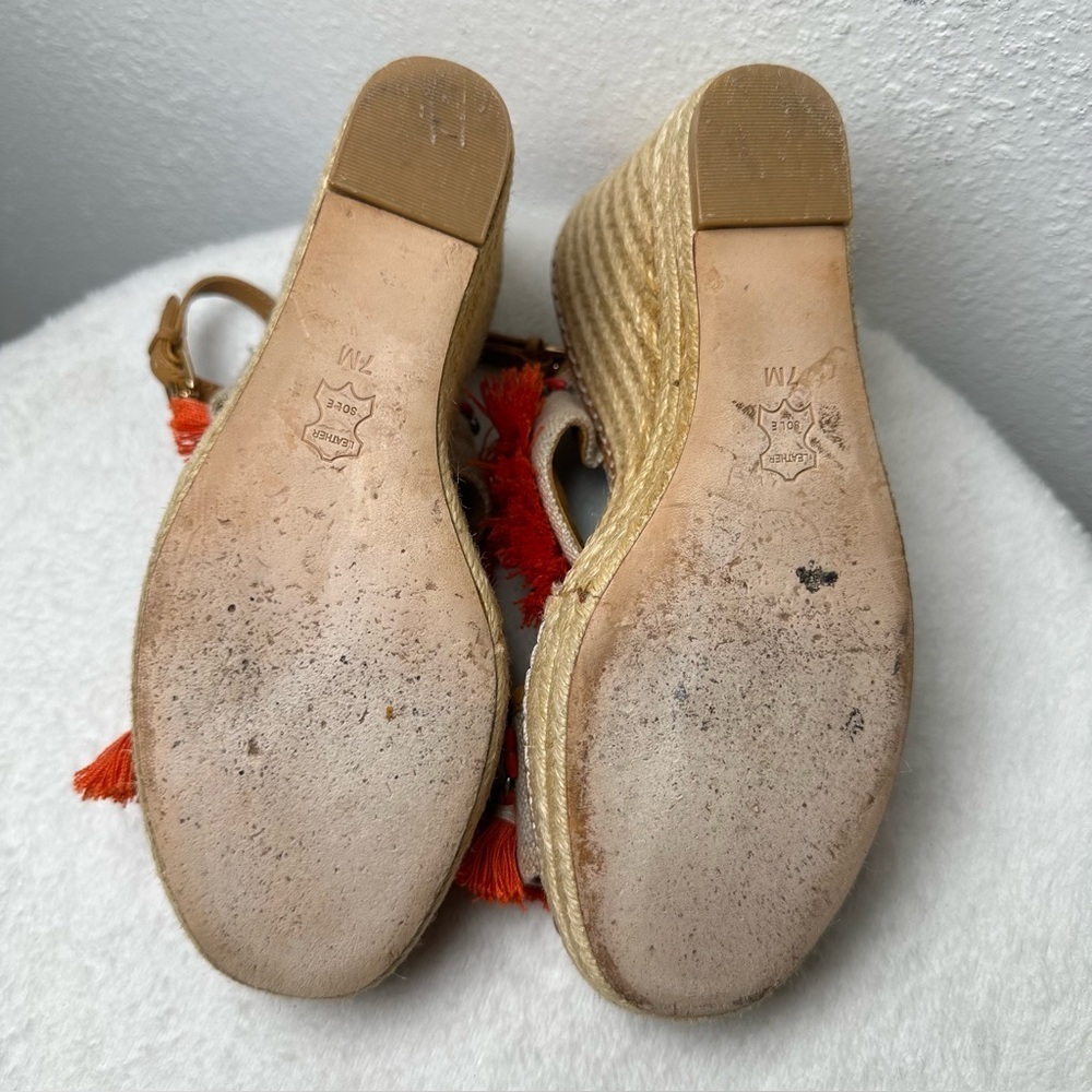 Tory Burch Women's 7M Vibrant Orange and Tan Espadrille Wedges Sandals Boho - Picture 9 of 15